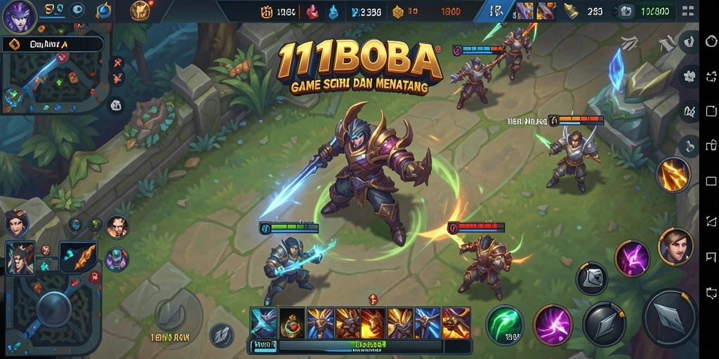 Screenshot gameplay 11BOLA menampilkan pertarungan seru di arena MOBA.