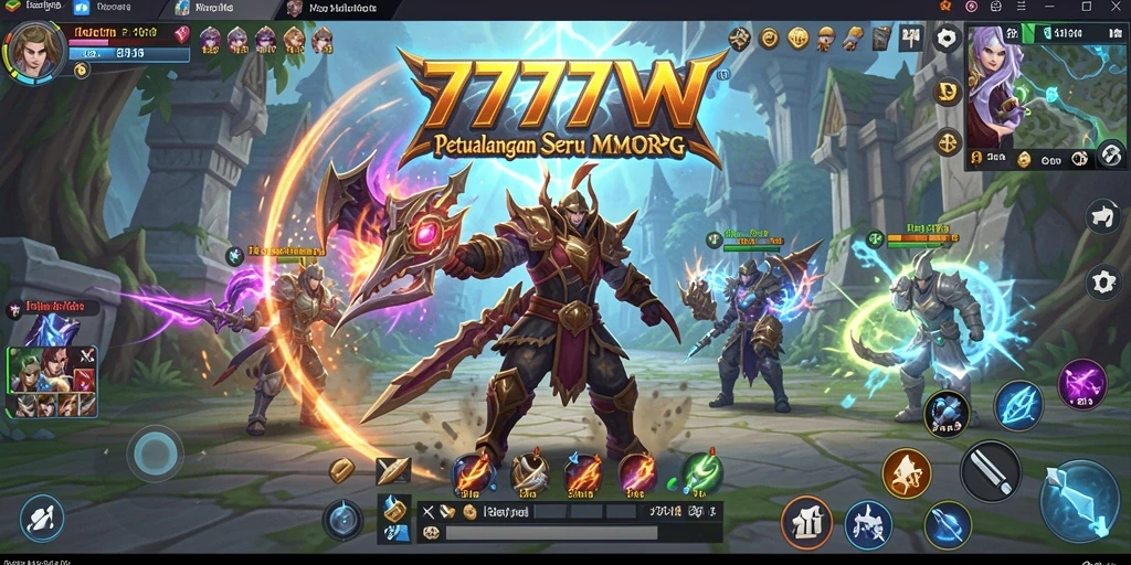 Screenshot gameplay 7777W menunjukkan petualangan yang epik dalam dunia MMORPG.