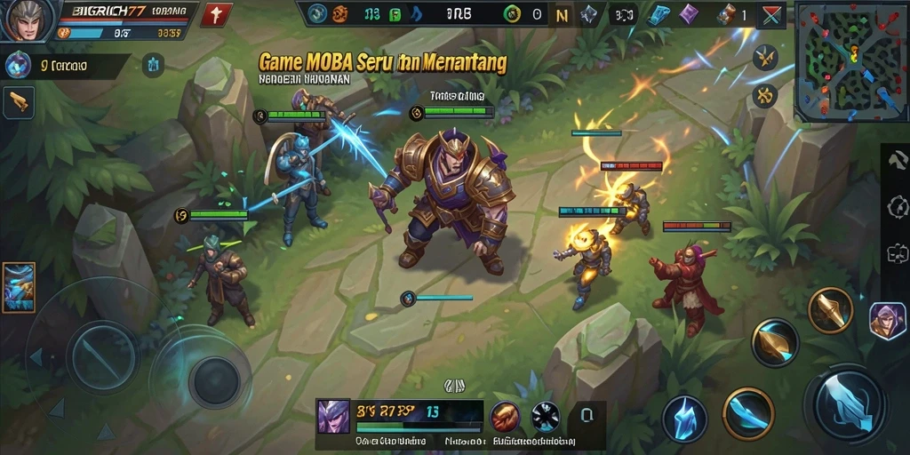 Gameplay seru BIGRICH77 di arena MOBA.