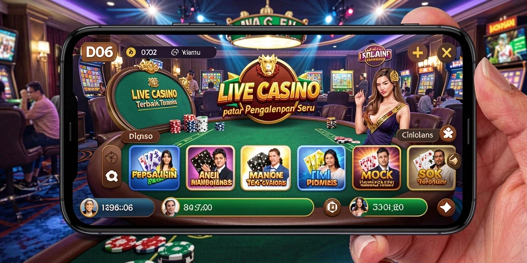 Tampilan screenshot D06 menampilkan dealer langsung dan permainan yang penuh aksi.