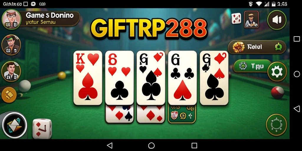 Tampilan gameplay seru dalam aplikasi GIFTRP288 yang menarik bagi pecinta Domino.