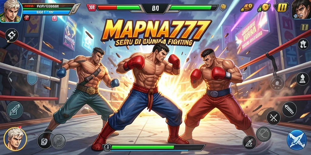 Screenshot MAPNA777 menampilkan aksi pertarungan mendebarkan dengan berbagai karakter.