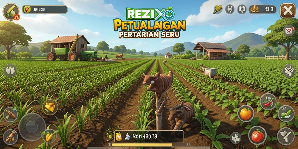 Screenshot gameplay REZIXO menampilkan aktivitas bertani yang seru.