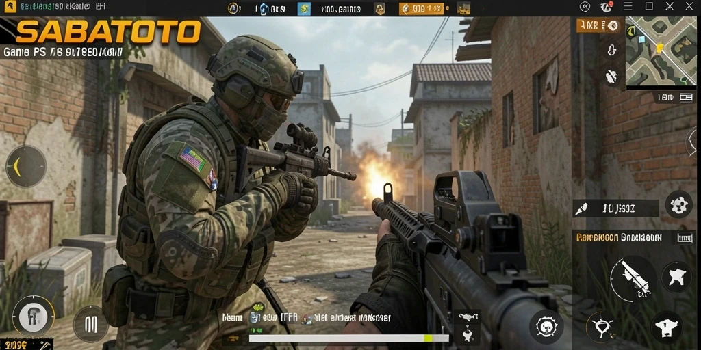 Tampilan gameplay intens dalam SABATOTO dengan aksi tembak-menembak.