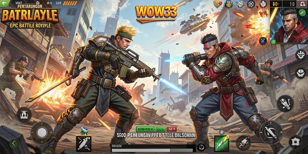 Tampilan aksi mendebarkan dalam permainan Battle Royale WOW33.