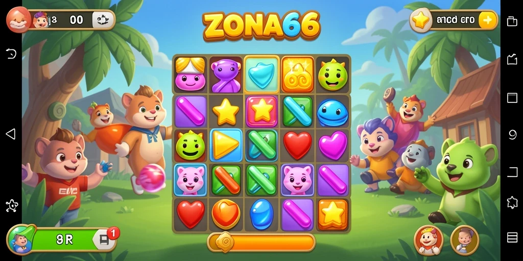 Tampilan gameplay ZONA66 dengan kombinasi objek warna-warni.